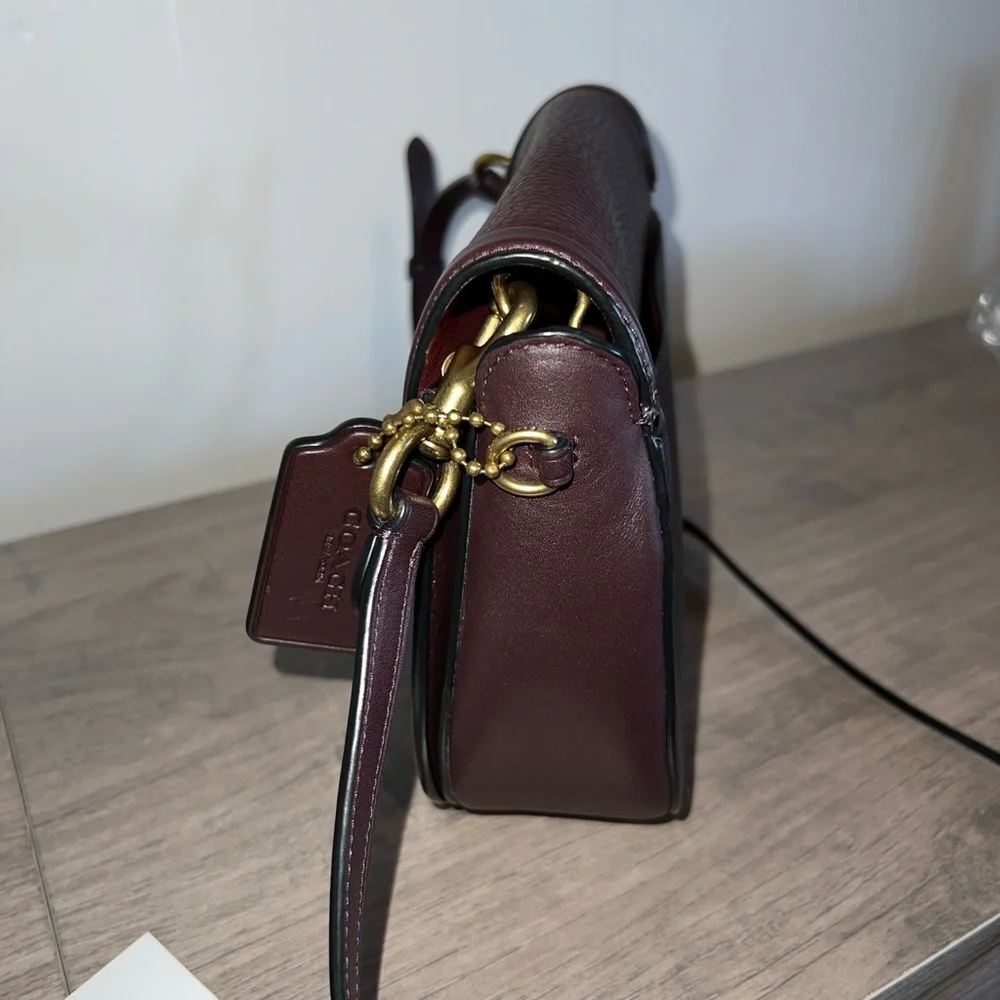 Coach Kat Saddle Bag horse and carriage motif suede pebbled leather oxblood - Picture 5 of 13
